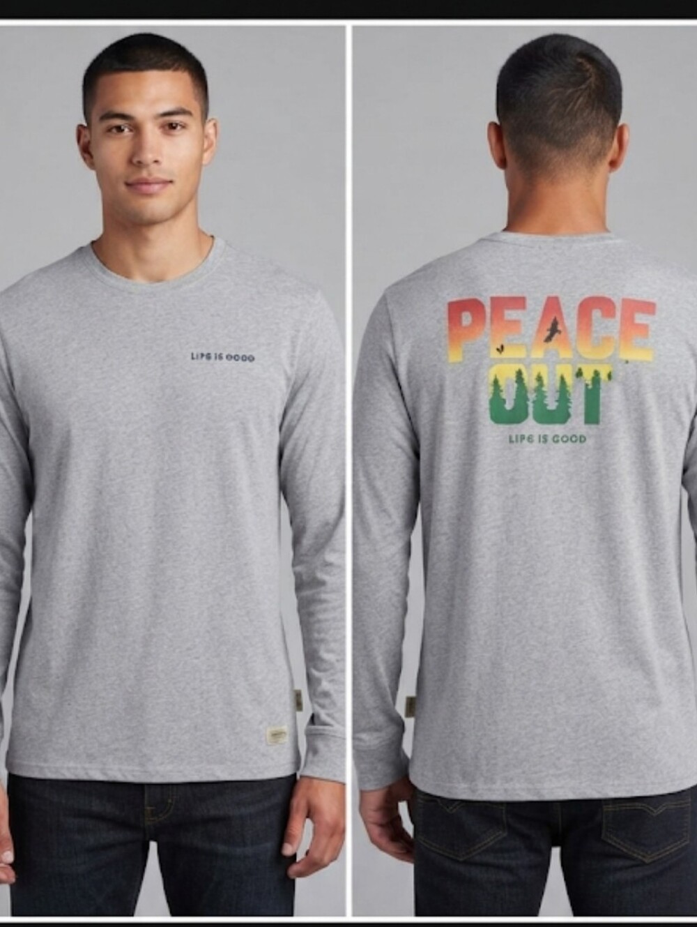 Life is Good "Peace Out" Crusher Long Sleeve Tee Classic Fit Gray Size Large